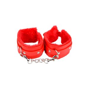 Alternative view of Bound to Please Furry Plush Wrist Cuffs Red