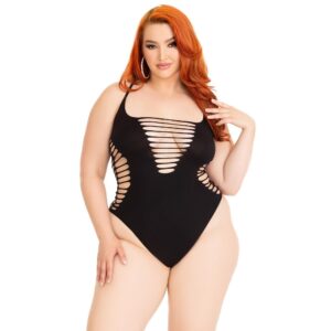 Alternative view of Leg Avenue Shredded Thong Bodysuit Black Plus Size