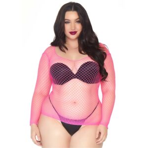 Alternative view of Leg Avenue Long Sleeved Industrial Net Top Neon Pink Plus Size