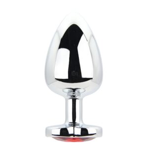 Alternative view of Toosh Heart Shaped Silver Butt Plug with Red Stone Large