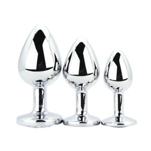 Alternative view of Toosh Metal Butt Plug Silver Set of 3 Clear Stone