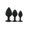 Toosh Silicone Butt Plug Black Set of 3 Clear Stone